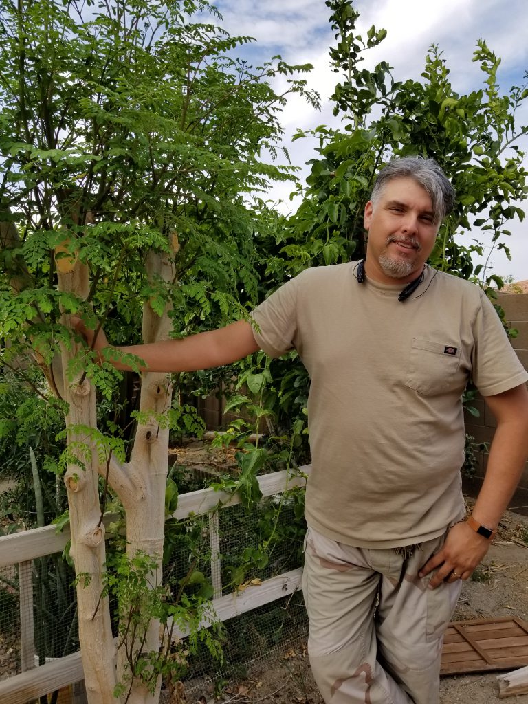 6'2" tall husband next to one of the moringa tree.